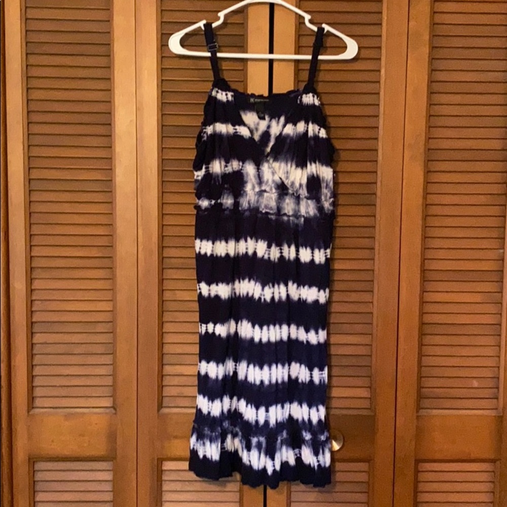 Inc 1X dark blue and white tie die dress